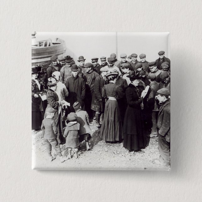 Bóton Quadrado 5.08cm Suffragettes em Hastings, 1908 (Frente)