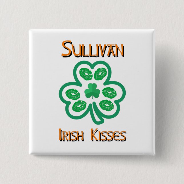 Bóton Quadrado 5.08cm Sullivan Irish Kisses Button (Frente)