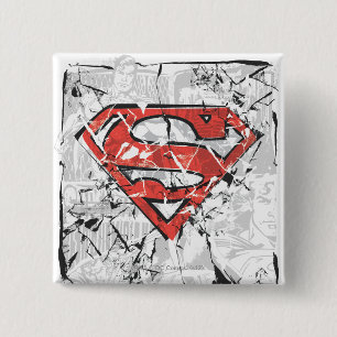 Bóton Quadrado 5.08cm Super-Homem Estilizado  Logotipo em banda desenhad