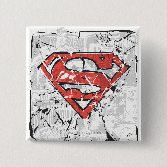 Bóton Quadrado 5.08cm Superman Estilizado | Logotipo em quadrinhos amass (Frente)