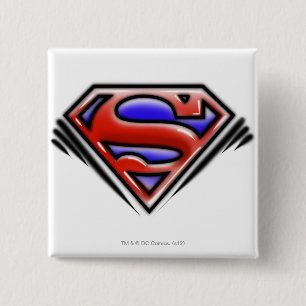 Bóton Quadrado 5.08cm Superman S-Shield Logotipo Red Airbrush