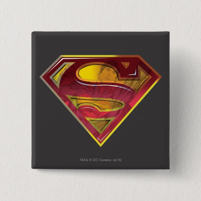 Bóton Quadrado 5.08cm Superman S-Shield | Logotipo Reflexo (Frente)