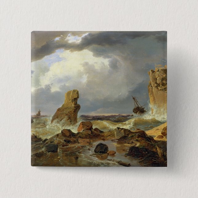 Bóton Quadrado 5.08cm Surf em uma costa rochosa, 1835 (Frente)