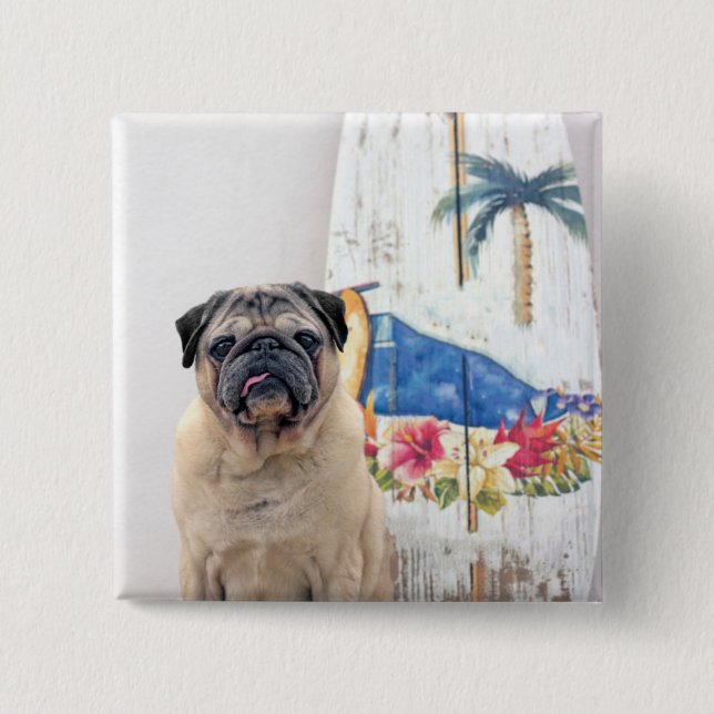 Bóton Quadrado 5.08cm Surf Pug (Frente)