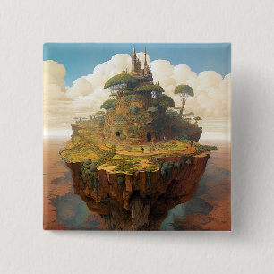 Bóton Quadrado 5.08cm Surreal Island Landscape Fantasy Art