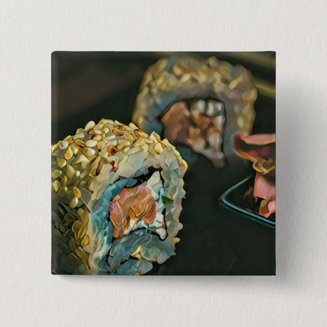 Bóton Quadrado 5.08cm Sushi japonês (Frente)