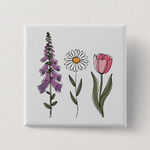 Bóton Quadrado 5.08cm Sutil Anti-Trump - Tulipa Foxglove Daisy III