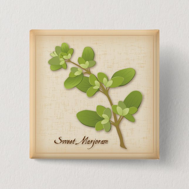 Bóton Quadrado 5.08cm Sweet Marjoram Herb (Frente)