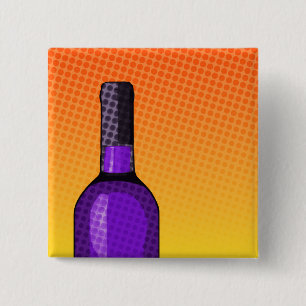 Bóton Quadrado 5.08cm taça e garrafa de vinho em quadrinhos de meia-ton