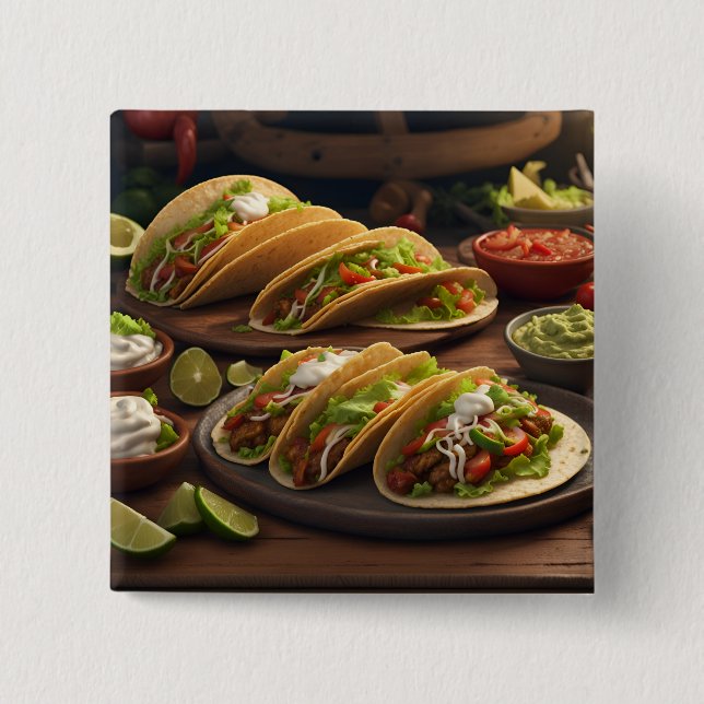 Bóton Quadrado 5.08cm Tacos (Frente)