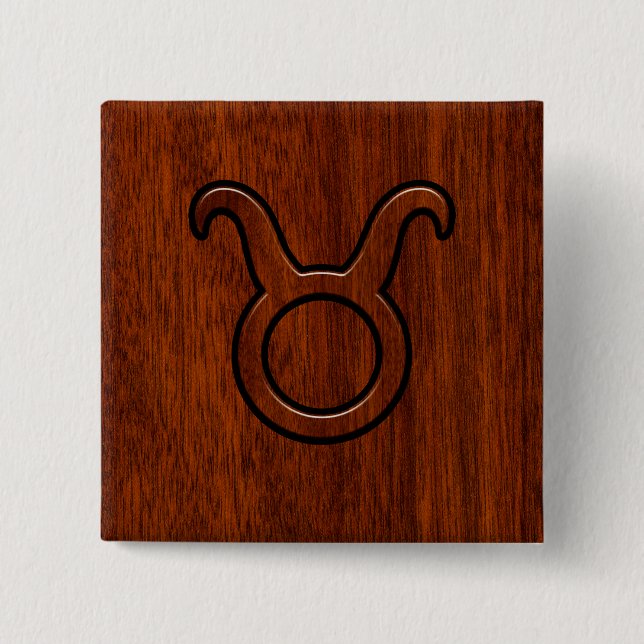 Bóton Quadrado 5.08cm Taurus Zodiac - Sinal de Mahogany (Frente)