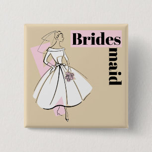 Bóton Quadrado 5.08cm Tecla de Bridesmaid Neutral da Noiva de Moda