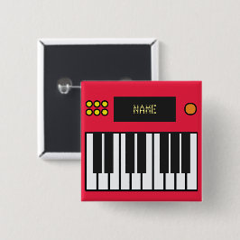 Bóton Quadrado 5.08cm Teclado de Música Piano Personalizado Vermelho