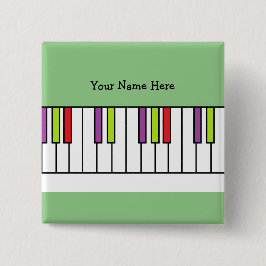 Bóton Quadrado 5.08cm Teclas de Piano Coloridas Música Nome Personalizad