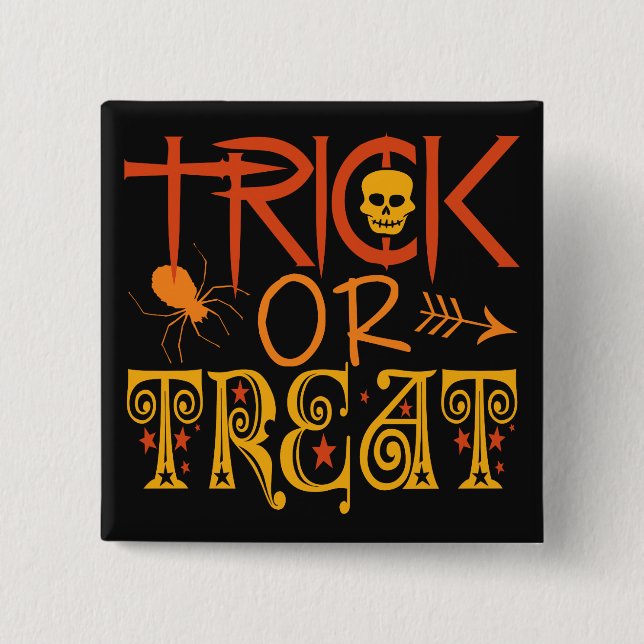 Bóton Quadrado 5.08cm Teclas Trick ou Tratar Halloween (Frente)