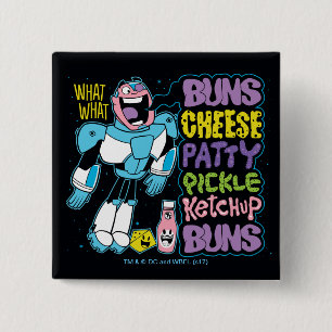 Bóton Quadrado 5.08cm Teen Titans Go! Cyborg Burger Rap