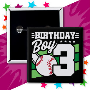 Bóton Quadrado 5.08cm Tema de Festa de Baseball com 3 anos aniversário d