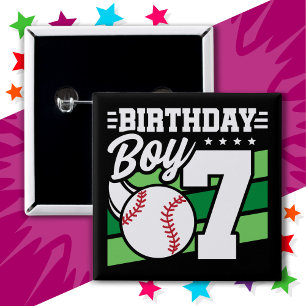 Bóton Quadrado 5.08cm Tema de Festa de Baseball de 7 anos Menino de 7 de