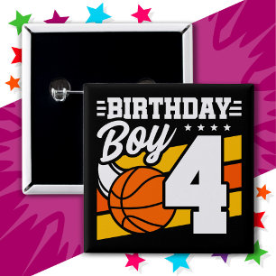 Bóton Quadrado 5.08cm Tema do 4º Aniversário do Partido de Basquete
