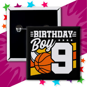 Bóton Quadrado 5.08cm Tema do 9º Aniversário do Partido de Basquete de 9