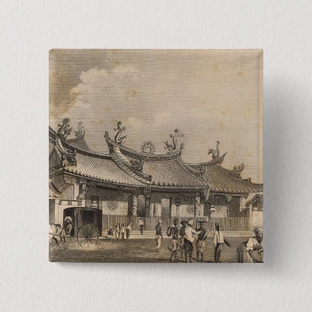 Bóton Quadrado 5.08cm Templo Chinês, Singapura (Frente)
