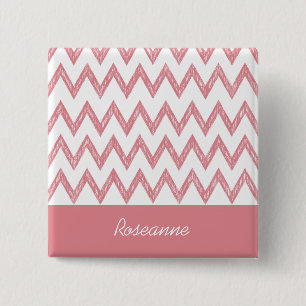 Bóton Quadrado 5.08cm Tendência - Chevron Rosa Zigzags Pink com Nome