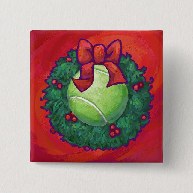 Bóton Quadrado 5.08cm Tênis Ball in Wreath on Red (Frente)