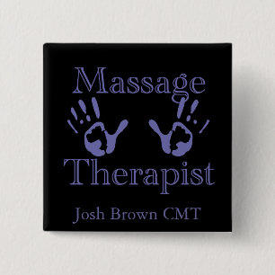 Bóton Quadrado 5.08cm Terapista de Massagem: Impressões de Mão Azul