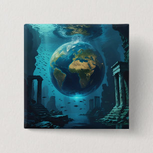 Bóton Quadrado 5.08cm Terra Atlântida - Ruínas Submarinas
