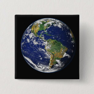 Bóton Quadrado 5.08cm Terra completa que mostra o hemisfério ocidental