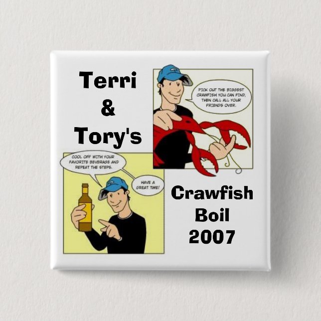 Bóton Quadrado 5.08cm Terri&Tory, CrawfishBoil2007 (Frente)