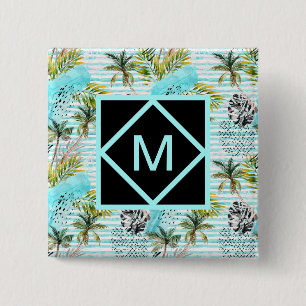 Bóton Quadrado 5.08cm Teste padrão abstrato da palmeira da aguarela