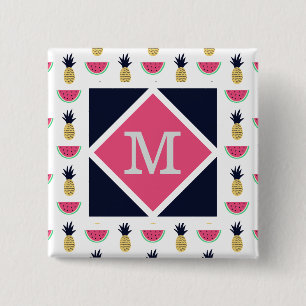 Bóton Quadrado 5.08cm Teste padrão bonito do Doodle do abacaxi & da