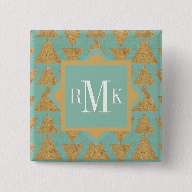 Bóton Quadrado 5.08cm Testes padrões exterior do ouro & da cerceta de (Frente)