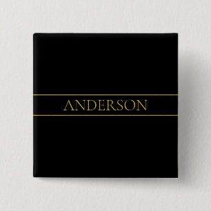 Bóton Quadrado 5.08cm Texto e Linhas Douradas Personalizáveis Clássica