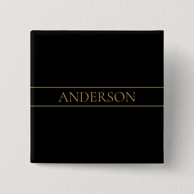 Bóton Quadrado 5.08cm Texto e Linhas Douradas Personalizáveis Clássicas (Frente)