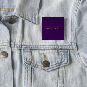 Bóton Quadrado 5.08cm Texto Elegante Personalizável   Dourado & Roxo Esc