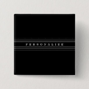 Bóton Quadrado 5.08cm Texto personalizado e faixas modernas   Preto e br