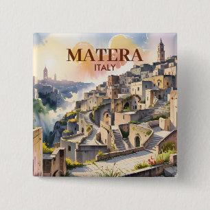 Bóton Quadrado 5.08cm Texto Personalizado Matera Itália Viagem Sassi di