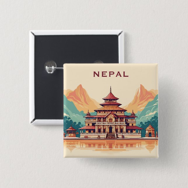 Bóton Quadrado 5.08cm Texto personalizado Nepal (Frente & Verso)