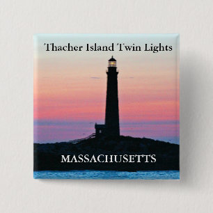 Bóton Quadrado 5.08cm Thacher Island Twin Lights, Botão Massachusetts