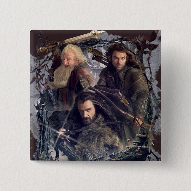 Bóton Quadrado 5.08cm Thorin, Kili e Gráfico Balin (Frente)
