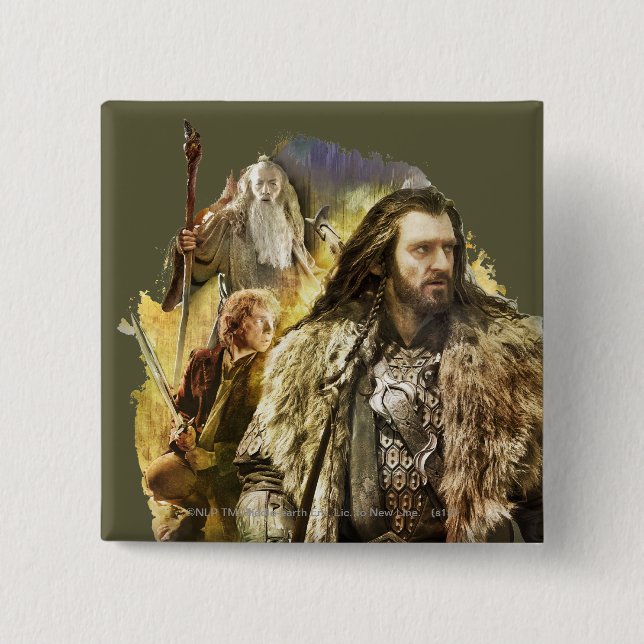 Bóton Quadrado 5.08cm THORIN OAKENSHIELD™, BILBO BAGGINS™, Gandalf (Frente)