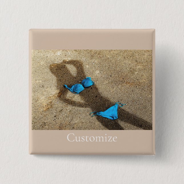 Bóton Quadrado 5.08cm Thunder_Cove da Areia de Bikini Azul (Frente)