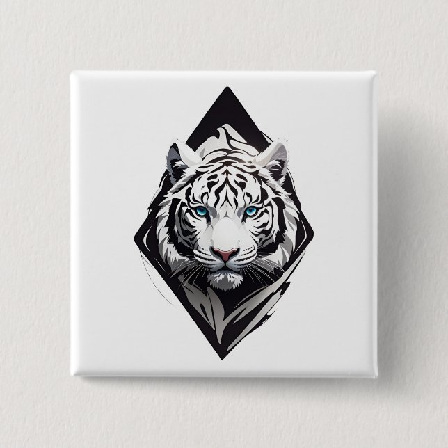Bóton Quadrado 5.08cm Tigre Branco (Frente)