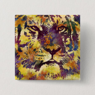 Bóton Quadrado 5.08cm Tigre de Aquarela