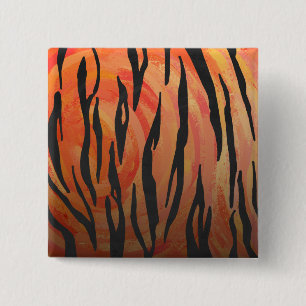 Bóton Quadrado 5.08cm Tigre Laranja quente e impressão preta