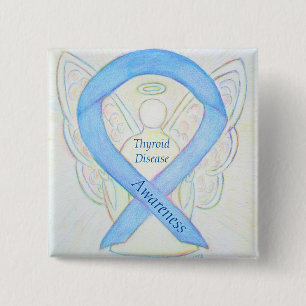 Bóton Quadrado 5.08cm Tireoide Anjo Pino Azul da Fita