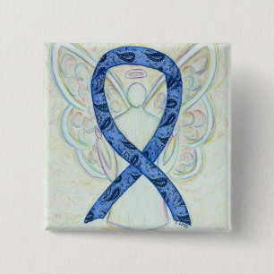 Bóton Quadrado 5.08cm Tireoide Sensibilização Paisley Ribbon Angel Pin