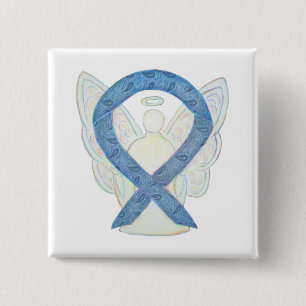 Bóton Quadrado 5.08cm Tireoide Sensibilização Paisley Ribbon Angel Pin